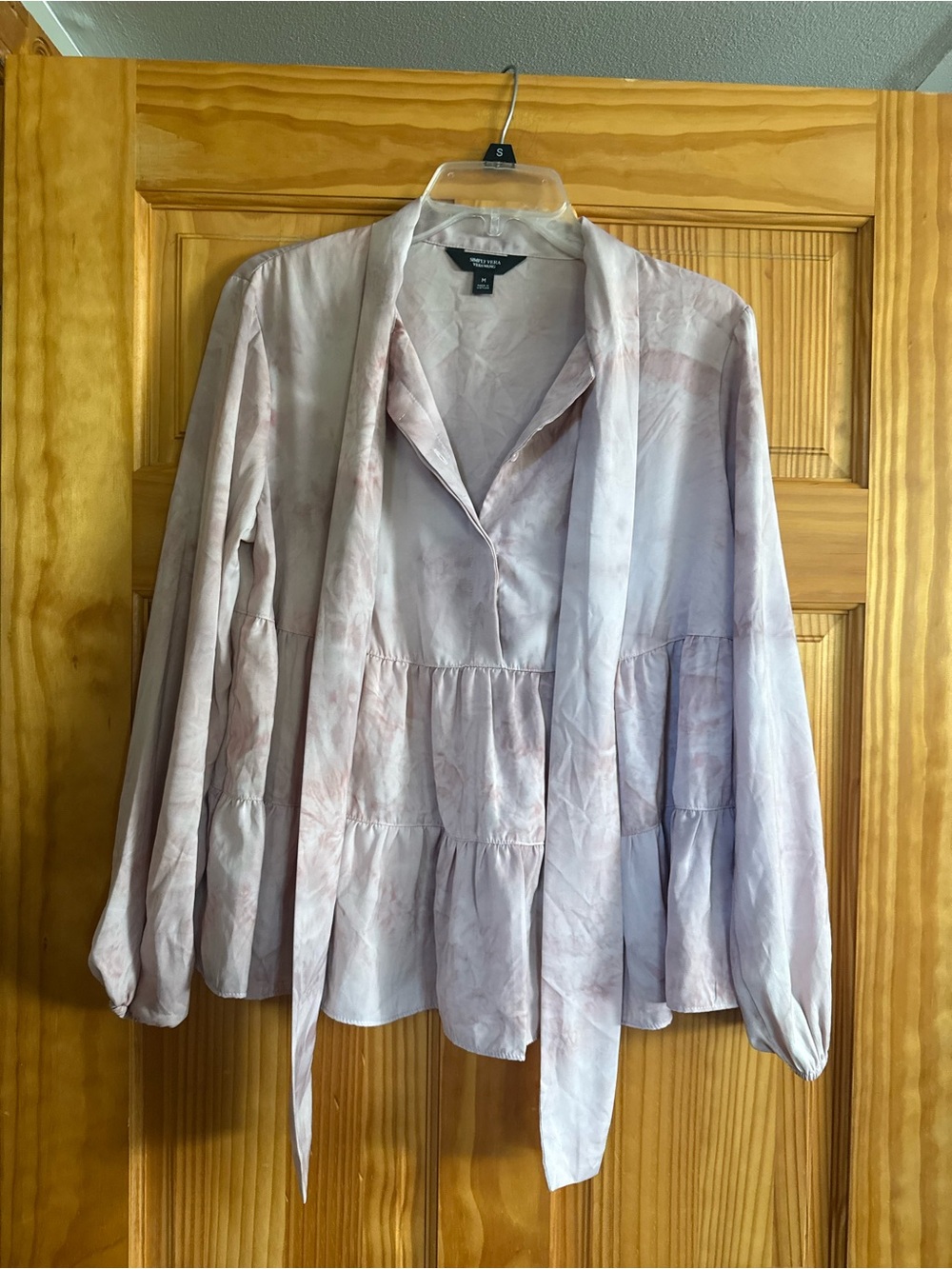 Simply Vera Vera Wang Pastel Lavender Tie-Neck Tiered Blouse
